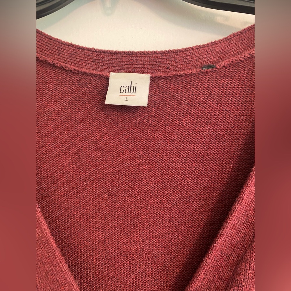 CAbi Long Sleeved Button Down Maroon Cardigan- Size L - Picture 2 of 3